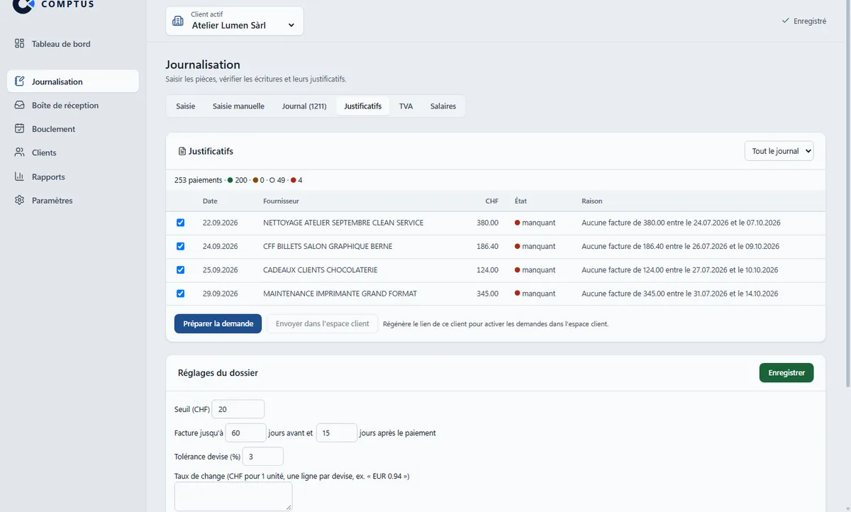 Comptus : paiements et justificatifs rapprochés