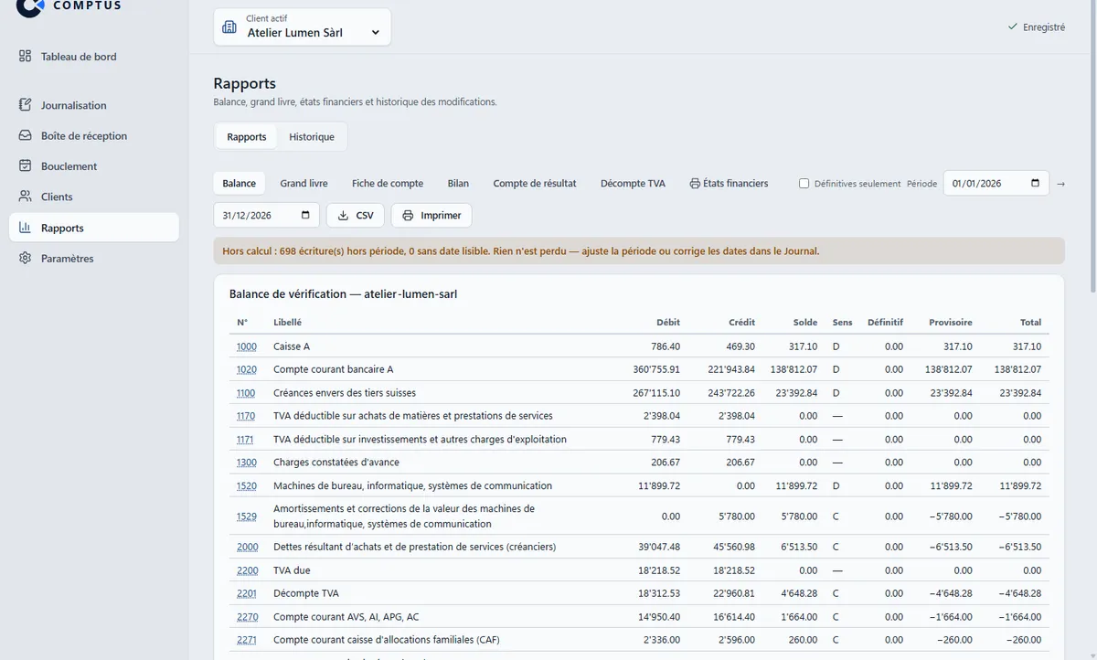Comptus : balance de vérification